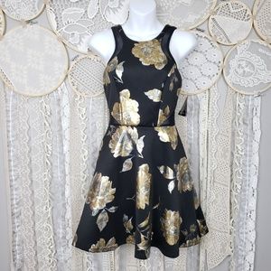 City Triangles Metallic Floral Black Mini Dress